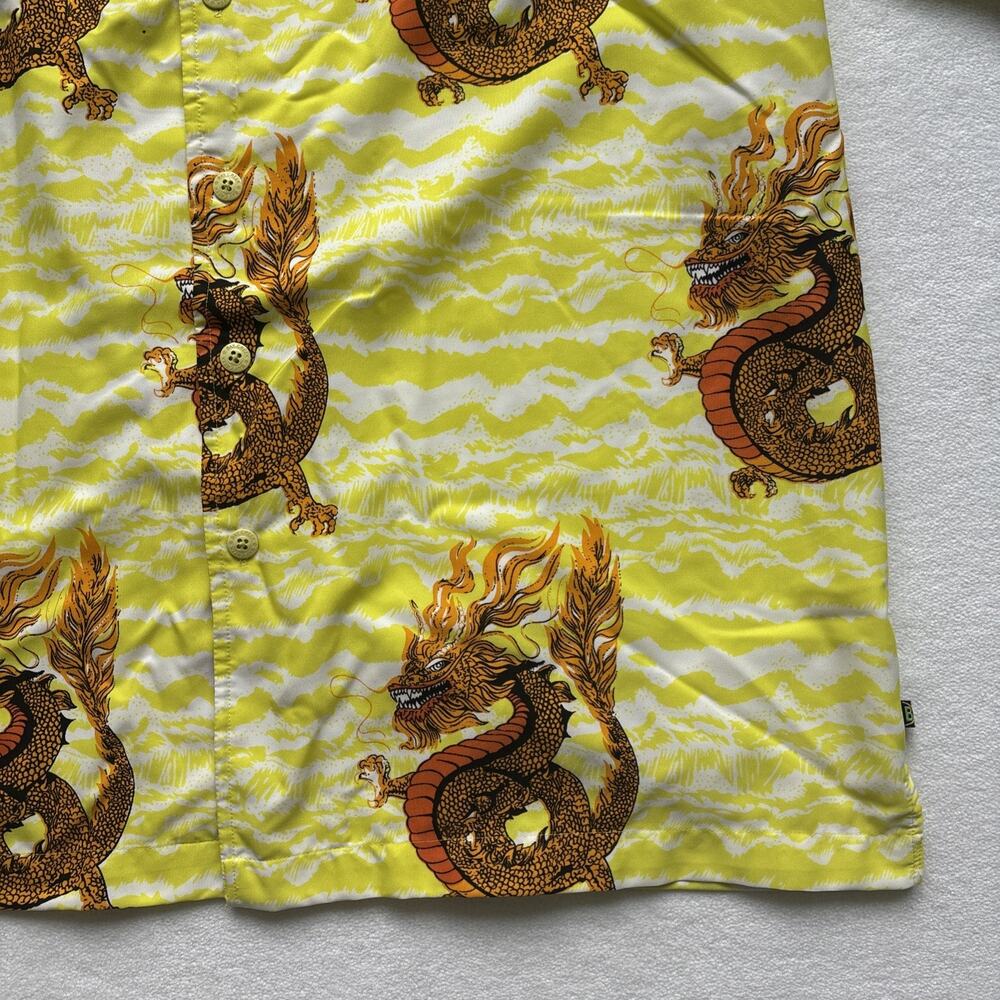 Bay Creek Dragon Print Shirt Mens Large Yellow Short Sleeve Tropical Button Up - Picture 6 of 16